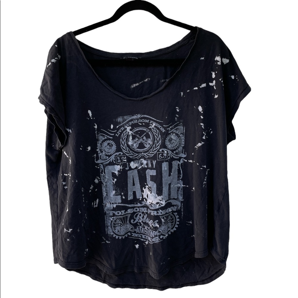 Johnny Cash Bleached Distressed Band Tee size Large